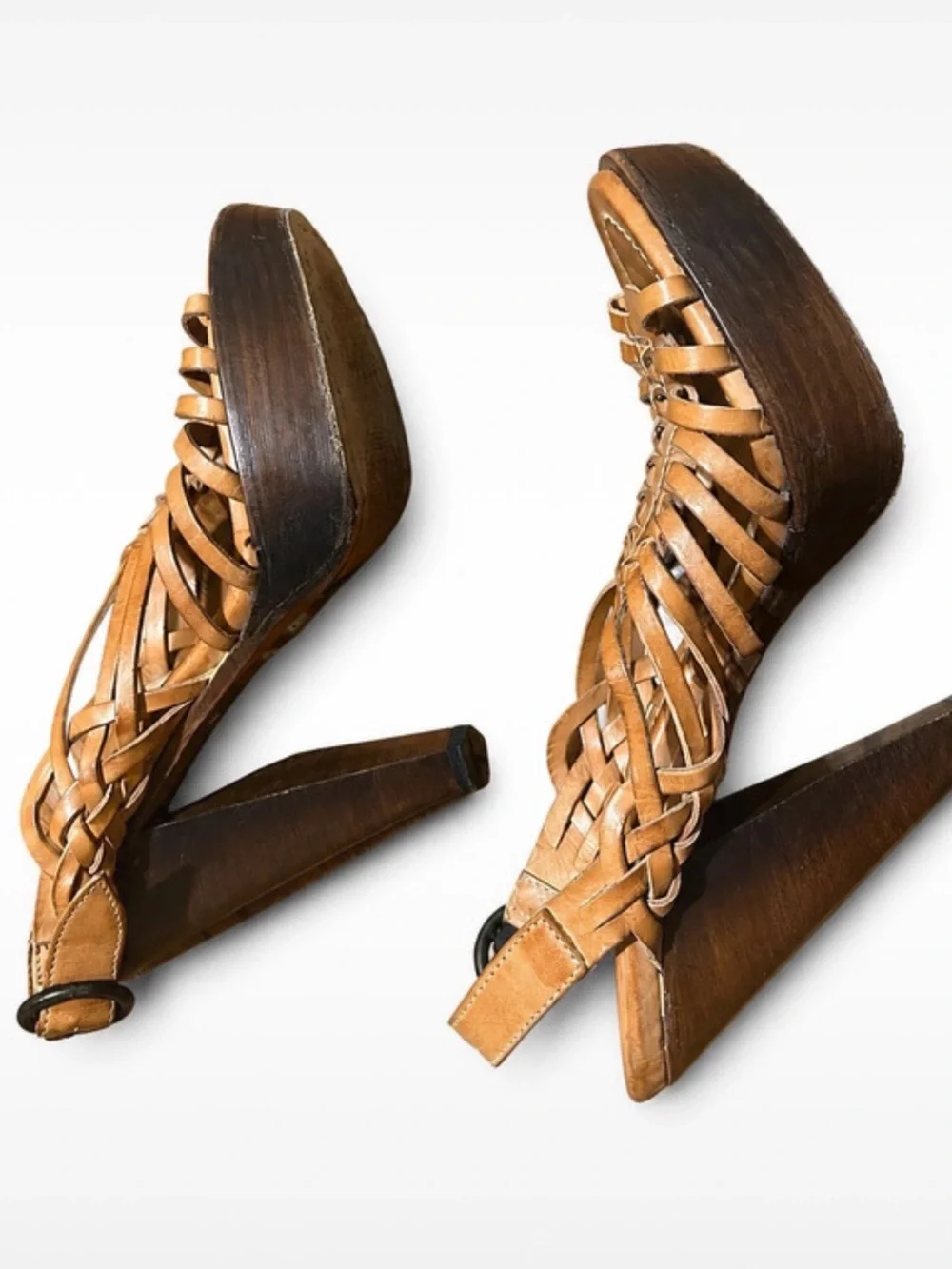 Frye Joy Huarache Slingback Platform Heels Tan Cognac Leather Women’s 8.5 B